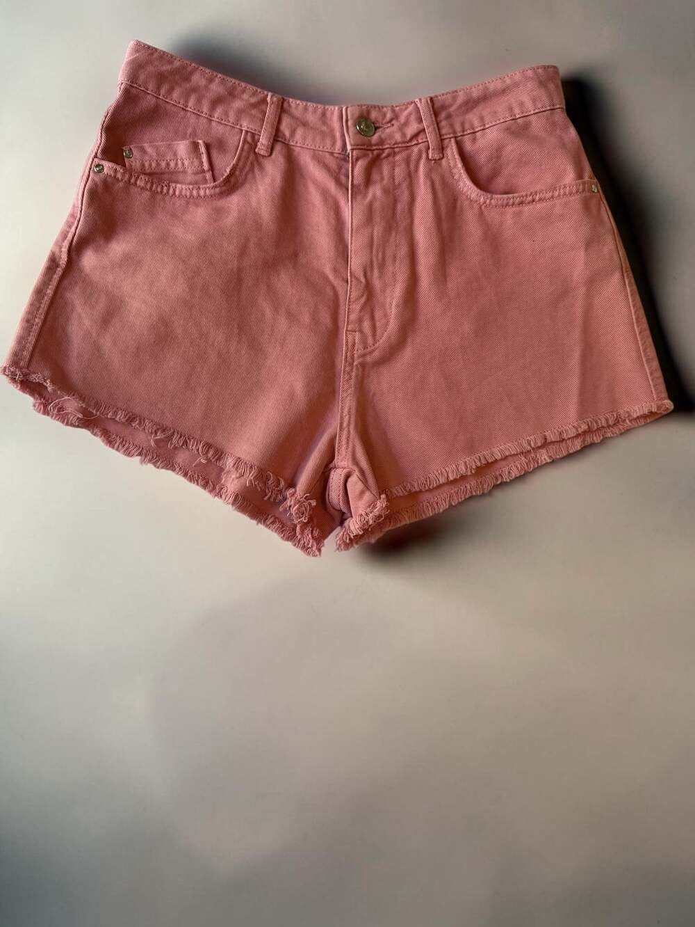 Zara Pink Denim Raw Hem High-Rise Shorts